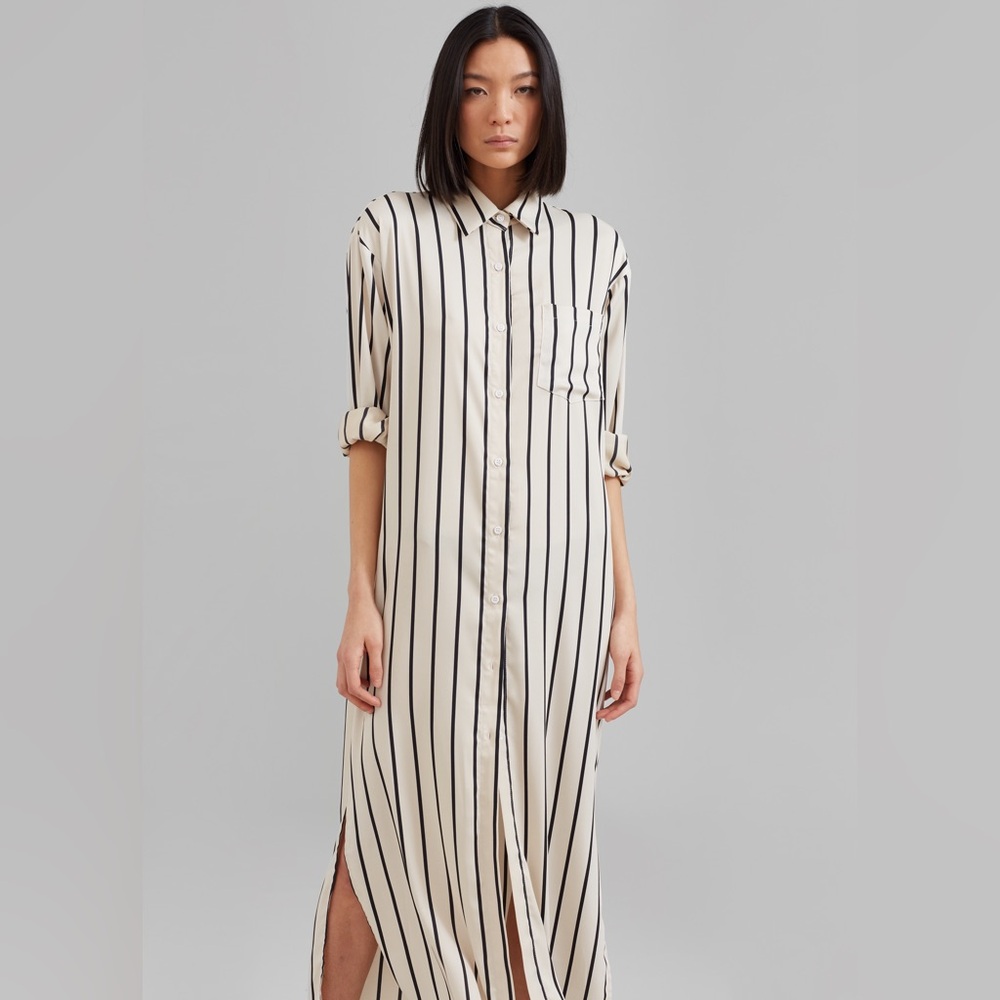 The Frankie Shop Striped Black and Cream Midi Dress